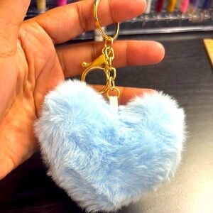 Fluffy Blue Heart Keychain